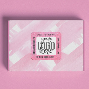 Sticker Carré Logo d'entreprise Merci Parties scintillant rose