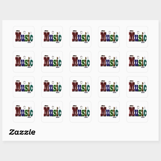 Sticker Carré Logo D'Image De Musique Avec Instruments, (Feuille)