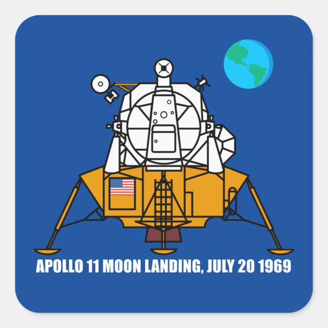 Sticker Carré Logo du 50e anniversaire, Apollo 11 Moon Landing : (Devant)