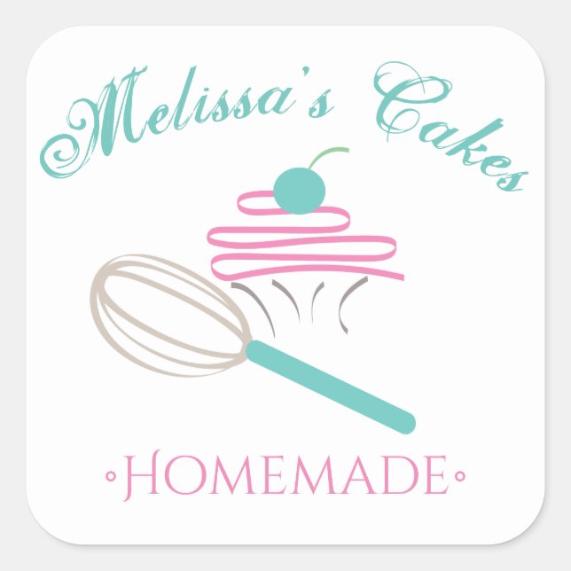 Sticker Carré Logo Gâteau Fouet Boulangerie Maison Tableau Noir (Devant)