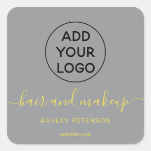 Sticker Carré Logo jaune gris typographie maquillage cheveux