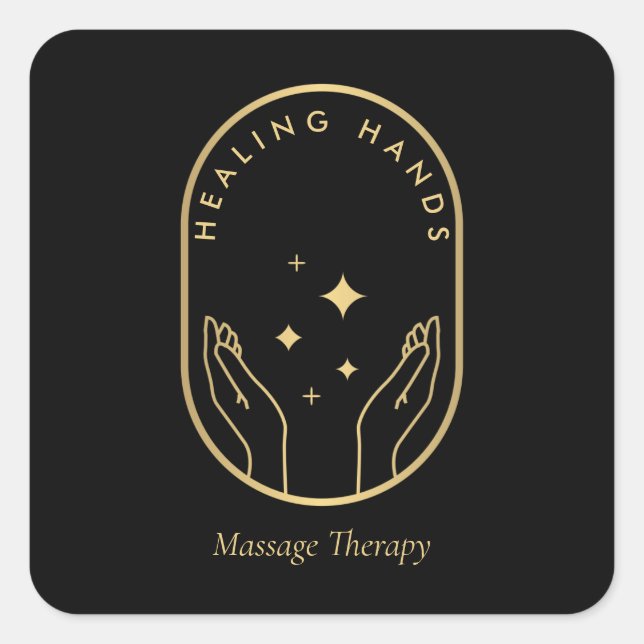 Sticker Carré Logo Massage, Bien-être Gold Modern Healing Hands (Devant)