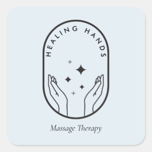 Sticker Carré Logo Massage, Bien-être Mains de Guérison Modernes