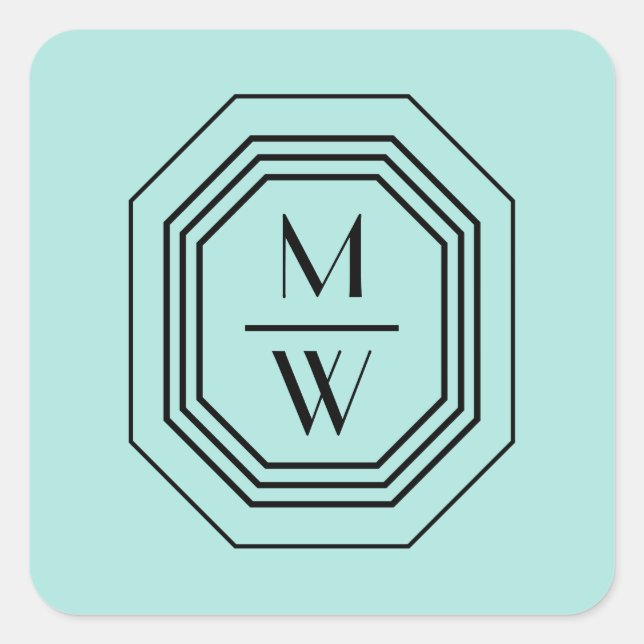 Sticker Carré Logo Monogramme Art Déco Stoppé sur Mint Blue/Gree (Devant)
