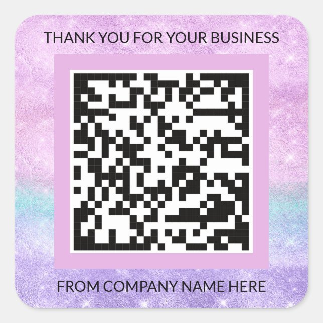 Sticker Carré Logo personnalisé Purple Pink QRCode Nom de l'entr (Devant)