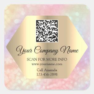 Sticker Carré Logo personnalisé QR Code promo Holographe Or