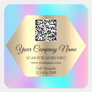 Sticker Carré Logo personnalisé QR Code promotionnel Gold Blue 