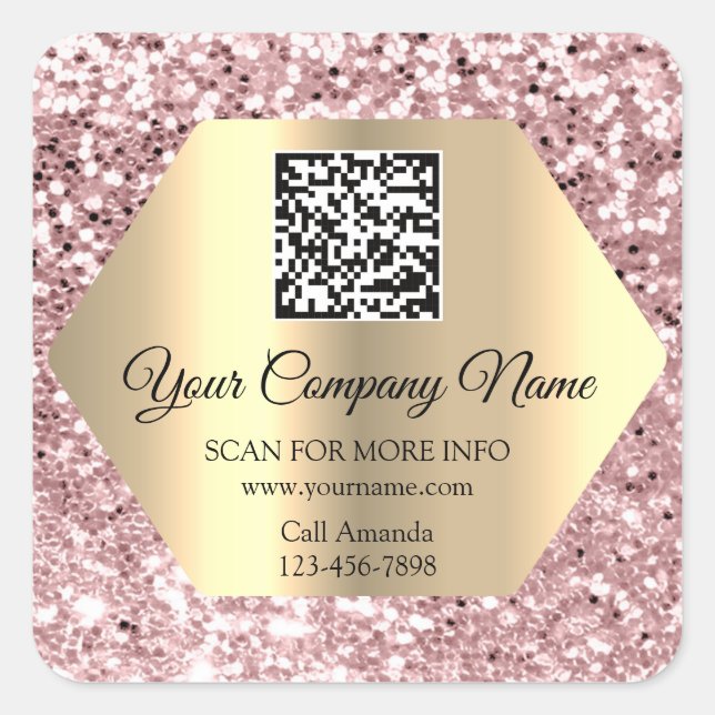 Sticker Carré Logo personnalisé QR Code promotionnel Gold Rose (Devant)
