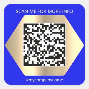 Sticker Carré Logo personnalisé QR Code Scan Me Name Gold Blue
