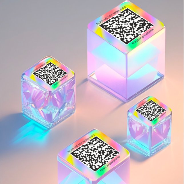 Sticker Carré Logo personnalisé QR Code Scan Me Name Rainbow (Custom Logo QR Code Scan Me Name Rainbow Square Sticker )