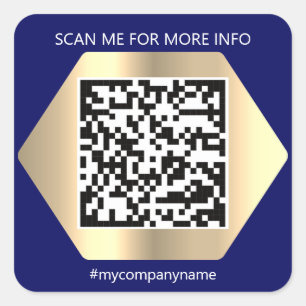 Sticker Carré Logo personnalisé QR Code Scan Me Nom Blue Navy
