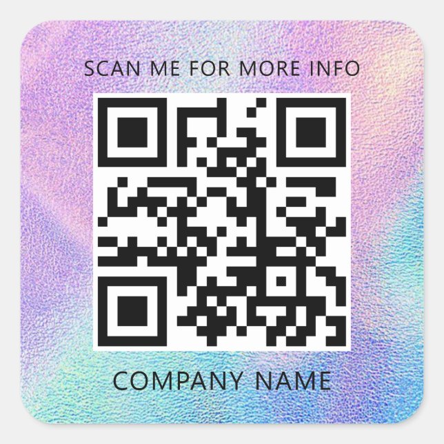 Sticker Carré Logo personnalisé QR Code Scan Me Nom Holographic  (Devant)