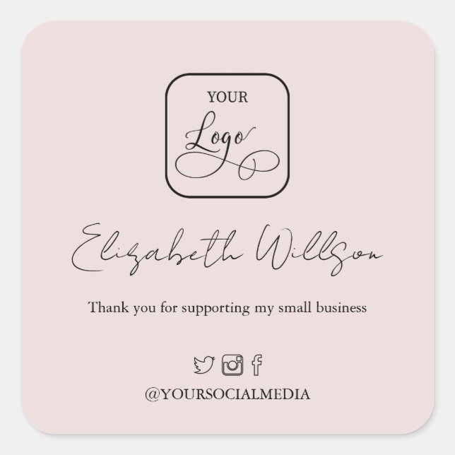 Sticker Carré Logo promotionnel personnalisé Blush Rose Gold (Devant)