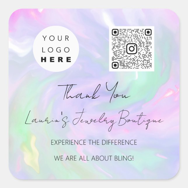 Sticker Carré Logo QrCode Boutique en ligne Holographie (Devant)