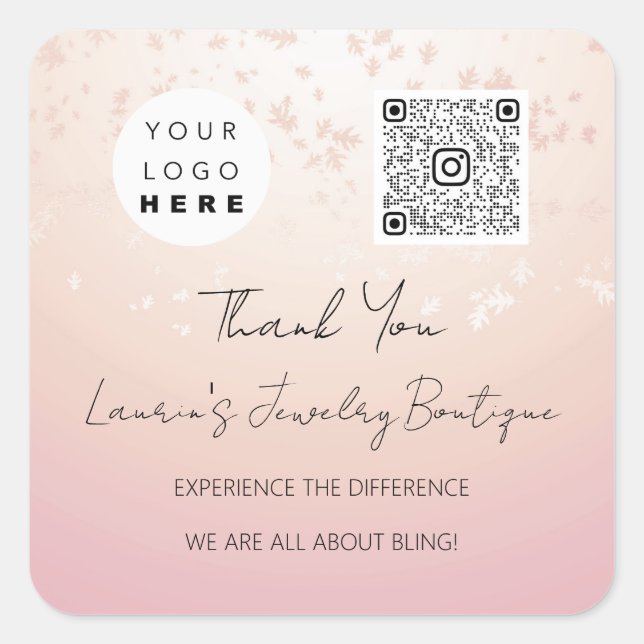 Sticker Carré Logo QrCode en ligne Boutique Rose en poudre (Devant)