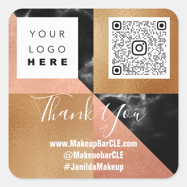 Sticker Carré Logo QRCode Nom Remerciements Shopping Marbre Rose (Devant)