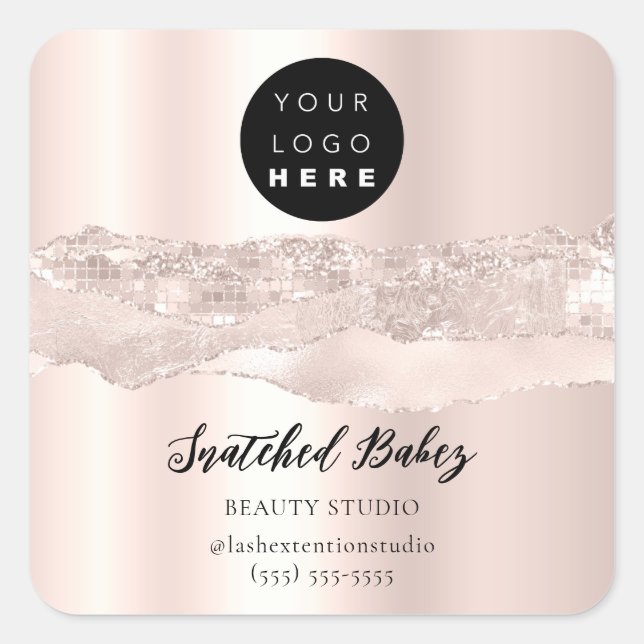 Sticker Carré Logo QRCode Online Shop Strokes Rose Parties scint (Devant)