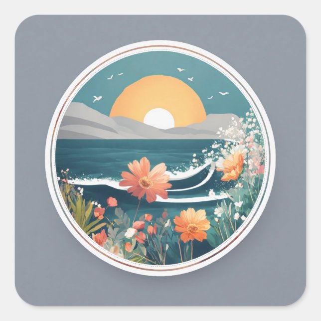 Sticker Carré logo rond 16k, texte MONTABEACH, minimaliste, avec (Devant)