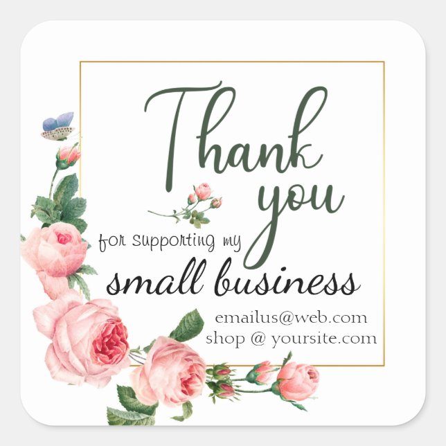 Sticker Carré Logo Rose Rose Small Business Merci Customisé (Devant)