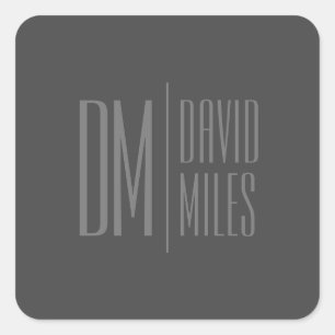 Sticker Carré Logo Stylish Minimal & Modern Grey Initiales & Nom