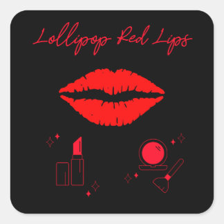 Sticker Carré Lollipop rouge lèvres. Bonbon de maquillage rouge 