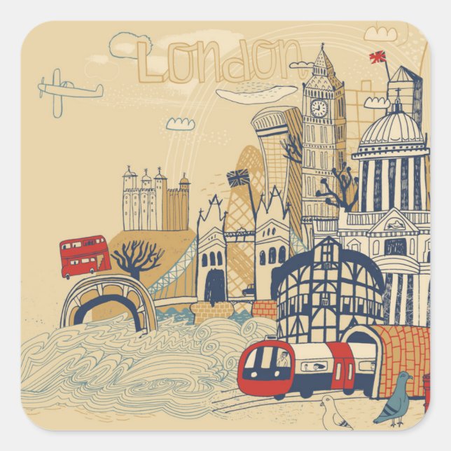 Sticker Carré London Doodle Scene (Devant)