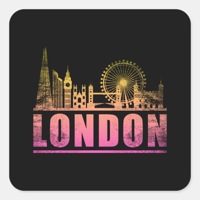 Sticker Carré London England City Skyline Cityscape Funny Cadeau (Devant)