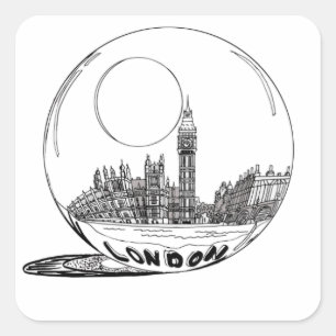 Sticker Carré Londres dans une boule de verre.