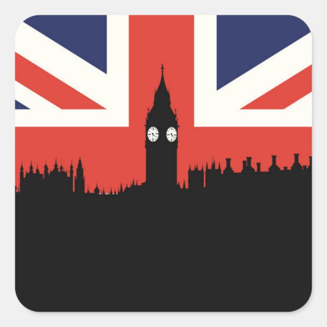 Sticker Carré Londres Skyline | Le drapeau britannique (Devant)