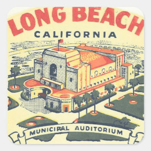 Sticker Carré Long Beach California voyage millésime