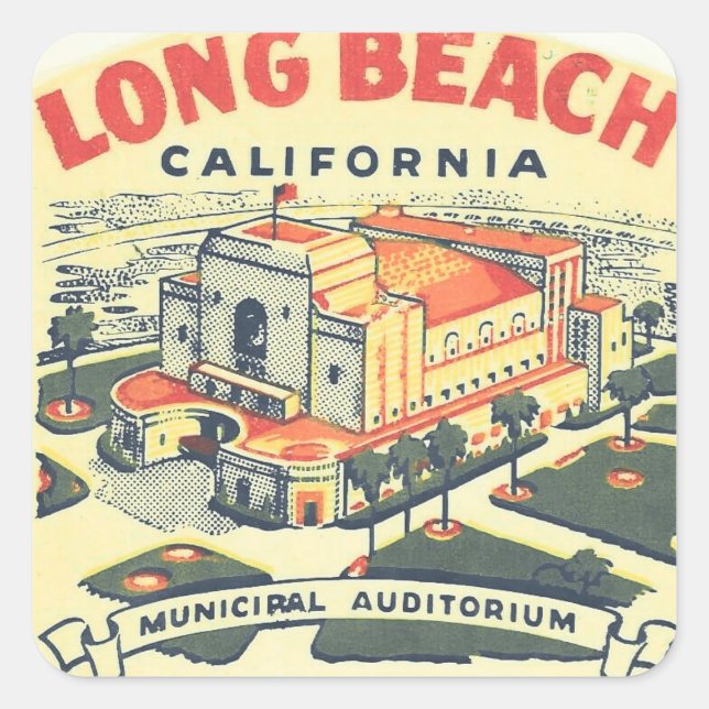 Sticker Carré Long Beach California voyage millésime (Devant)