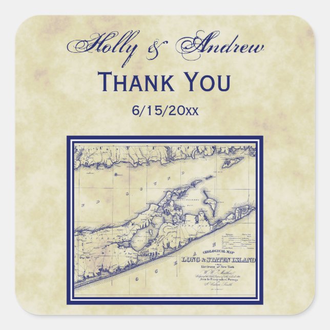 Sticker Carré Long Island The Hamptons Map Distresse (Devant)