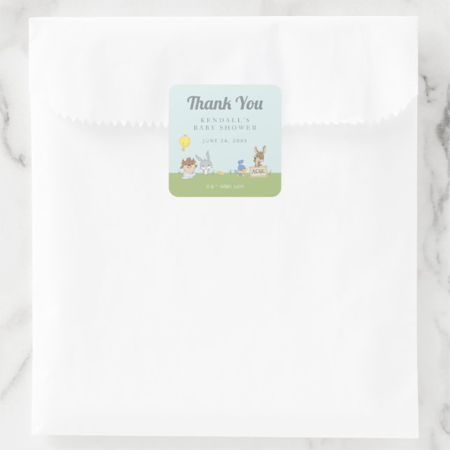 Sticker Carré LOONEY TUNES™ Baby shower Merci (Sac)