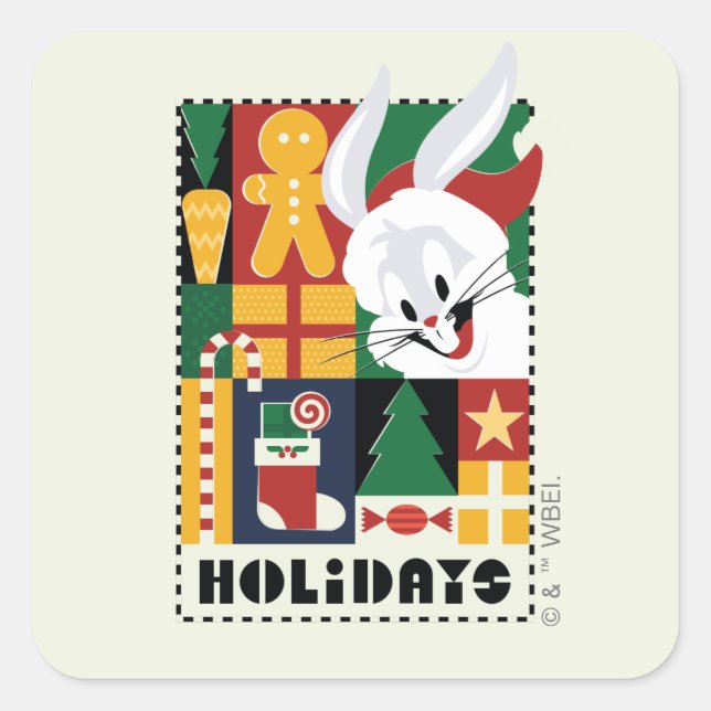 Sticker Carré LOONEY TUNES™ BUGS BUNNY™ Holidays Badge (Devant)