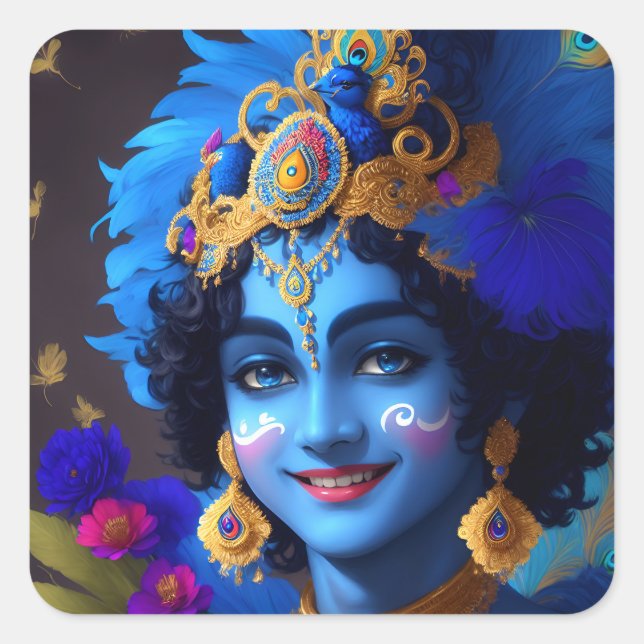 Sticker Carré Lord Krishna Indian God Deity (Devant)