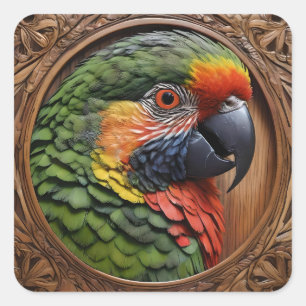 Sticker Carré Lorikeet à arc-en-ciel australien encadré en bois,