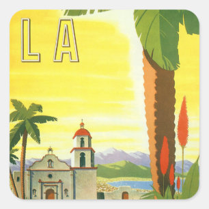 Sticker Carré Los Angeles vintage, Californie Mission avec palmi