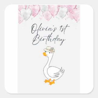 Sticker Carré Lot d'autocollants pour 1er anniversaire | Canard 