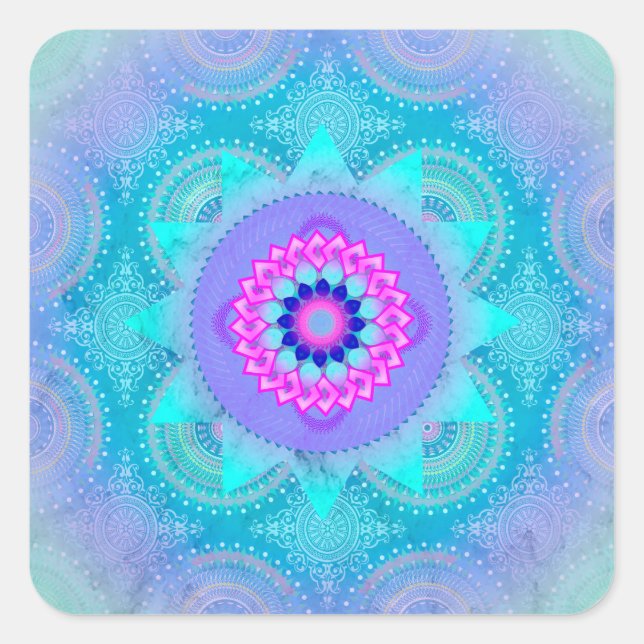 Sticker Carré Lotus Bloom Turquoise Mandala (Devant)