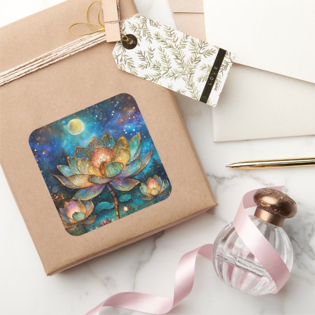Sticker Carré Lotus de verre tendu fleurit au clair de lune (Cadeaux)
