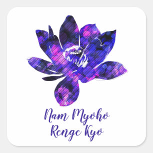 Sticker Carré Lotus pourpre spirituel Fleur Nam Myoho Renge Kyo