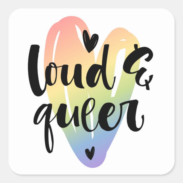 Sticker Carré Loud & Queer | Coeur aquarelle (Devant)