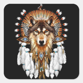 Sticker Carré Loup amérindien - Amateurs de loup