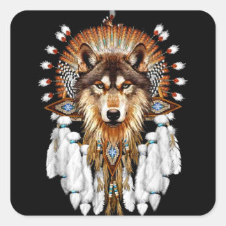 Sticker Carré Loup amérindien - Amateurs de loup