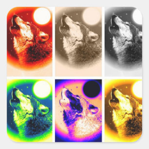 Sticker Carré Loup d'art pop