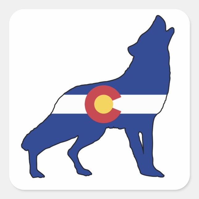Sticker Carré Loup du drapeau du Colorado (Devant)
