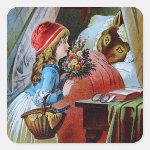 Sticker Carré Loup en grand-mère