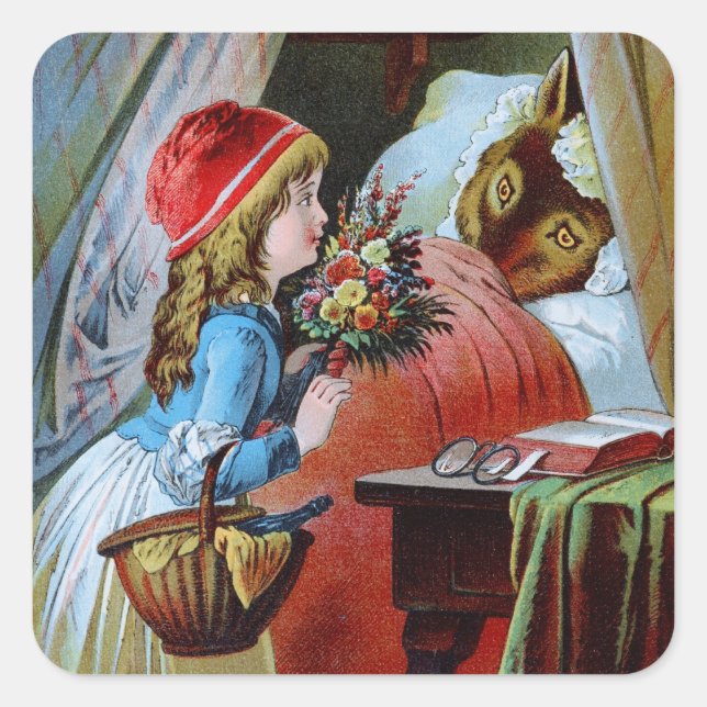 Sticker Carré Loup en grand-mère (Devant)