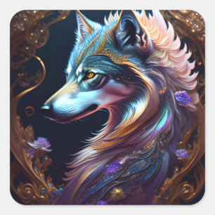 Sticker Carré Loup fantastique étoilé