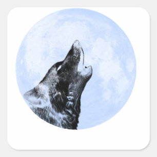 Sticker Carré Loup fantôme hurlant sur la lune